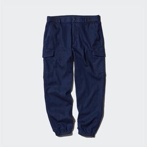 UNIQLO Men’s Cargo Jogger Pants Dark Blue Denim Elastic Waist Size S Collegiate
